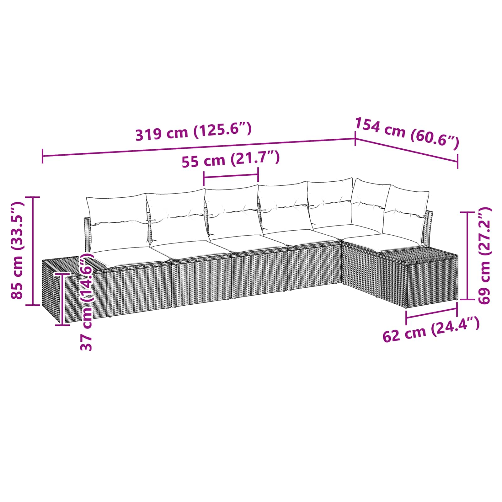 Gartensofa-set mit Kissen 6 pcs Braun Poly-Rattan