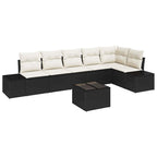 Gartensofa-set mit Kissen 7 pcs Schwarz und Creme Poly-Rattan
