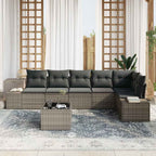 Gartensofa-set mit Kissen 7 pcs Grau Poly-Rattan