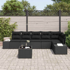 Gartensofa-set mit Kissen 7 pcs Schwarz Poly-Rattan