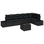 Gartensofa-set mit Kissen 7 pcs Schwarz Poly-Rattan