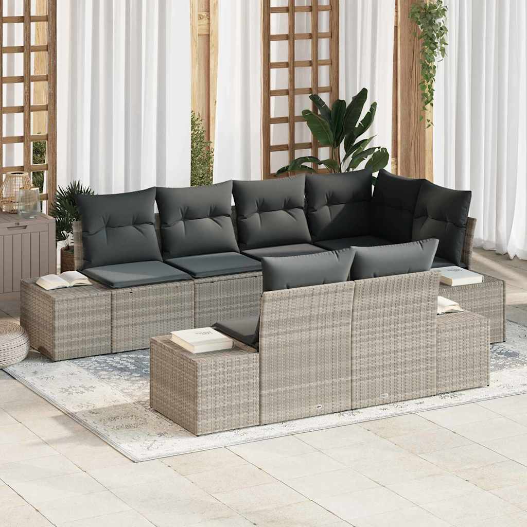 Gartensofa-set mit Kissen 7 pcs Hellgrau Poly-Rattan