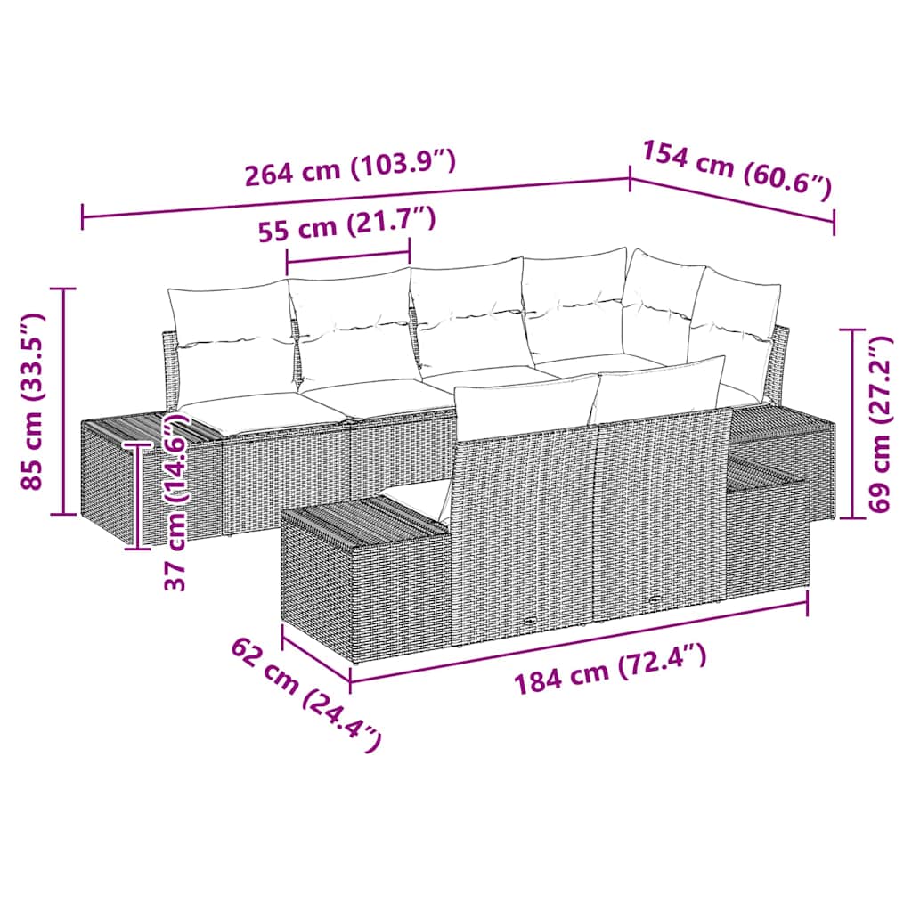 Gartensofa-set mit Kissen 7 pcs Hellgrau Poly-Rattan