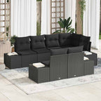 Gartensofa-set mit Kissen 7 pcs Schwarz Poly-Rattan