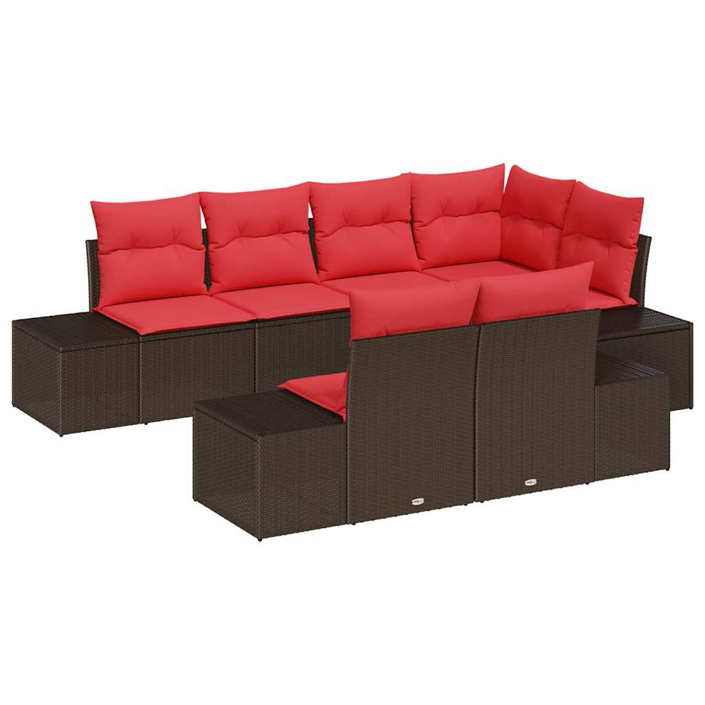 Gartensofa-set mit Kissen 7 pcs Braun Poly-Rattan