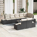 Gartensofa-set mit Kissen 9 pcs Schwarz und Creme Poly-Rattan