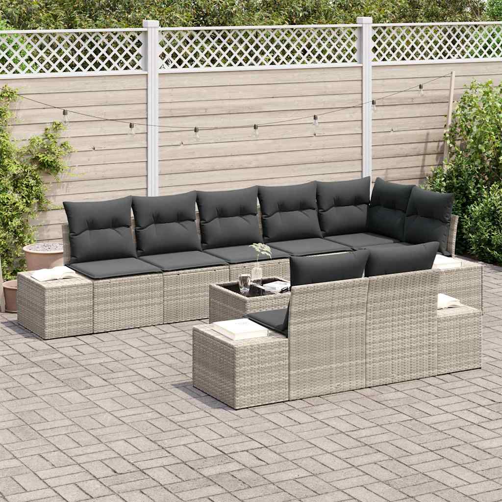 Gartensofa-set mit Kissen 9 pcs Hellgrau Poly-Rattan