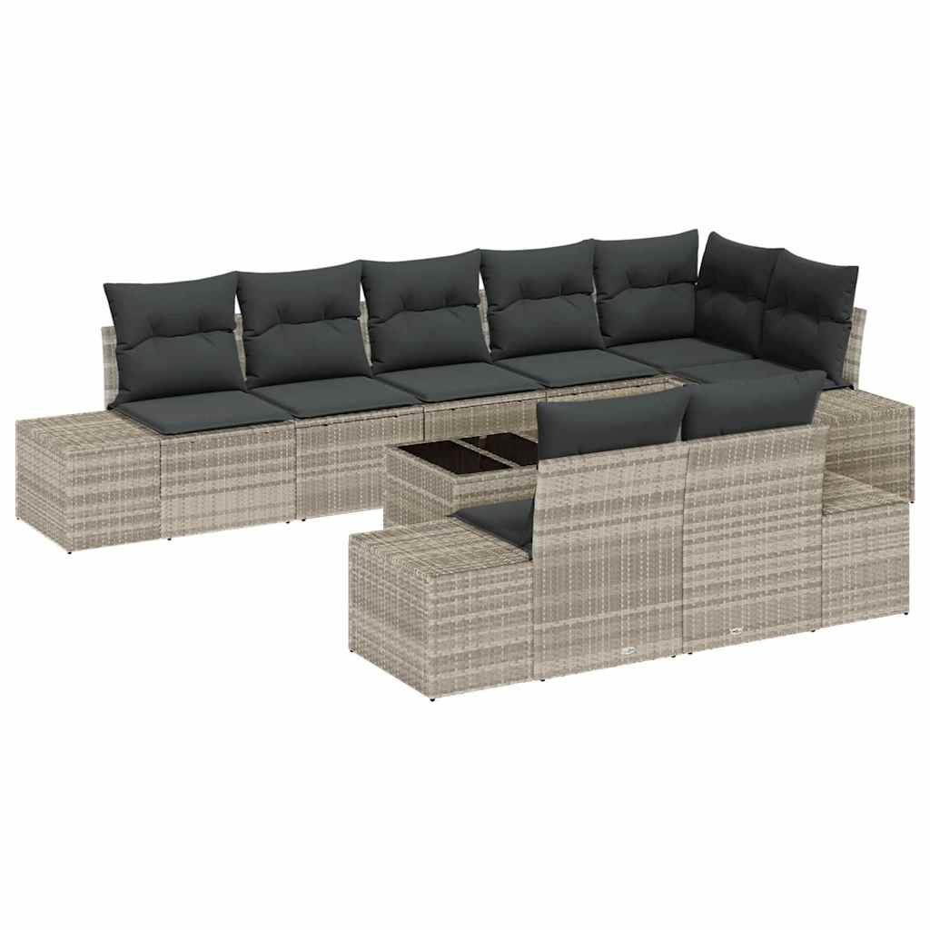 Gartensofa-set mit Kissen 9 pcs Hellgrau Poly-Rattan