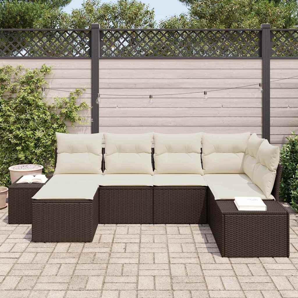 Gartensofa-set mit Kissen 6 pcs Braun und Creme Poly-Rattan