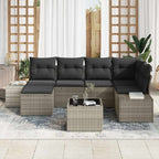 Gartensofa-set mit Kissen 7 pcs Hellgrau Poly-Rattan