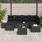 Gartensofa-set mit Kissen 7 pcs Schwarz Poly-Rattan
