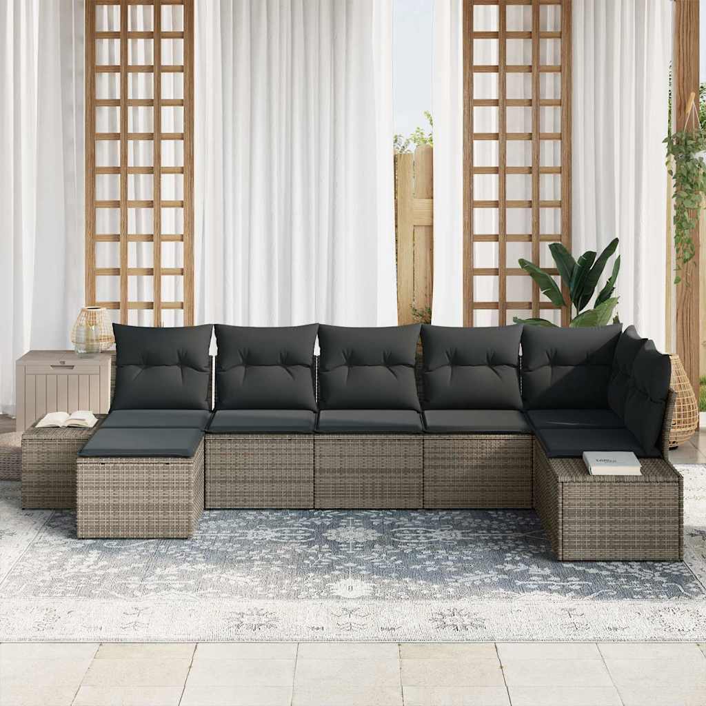 Gartensofa-set mit Kissen 7 pcs Grau Poly-Rattan