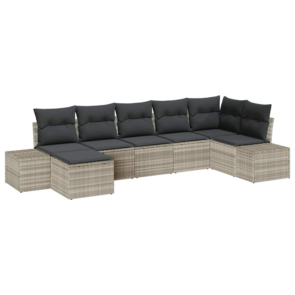 Gartensofa-set mit Kissen 7 pcs Hellgrau Poly-Rattan