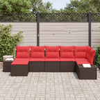 Gartensofa-set mit Kissen 7 pcs Braun Poly-Rattan