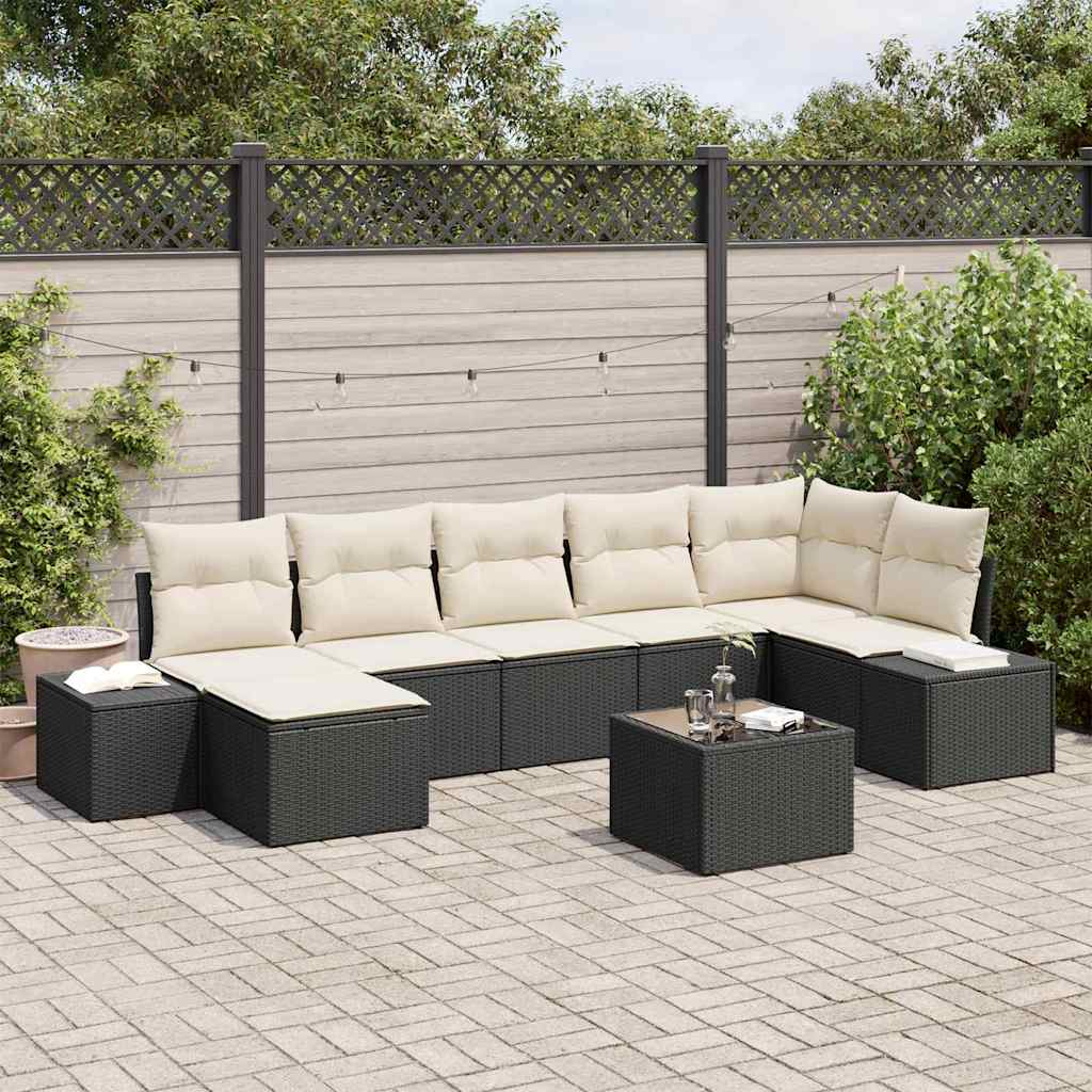 Gartensofa-set mit Kissen 8 pcs Schwarz Poly-Rattan