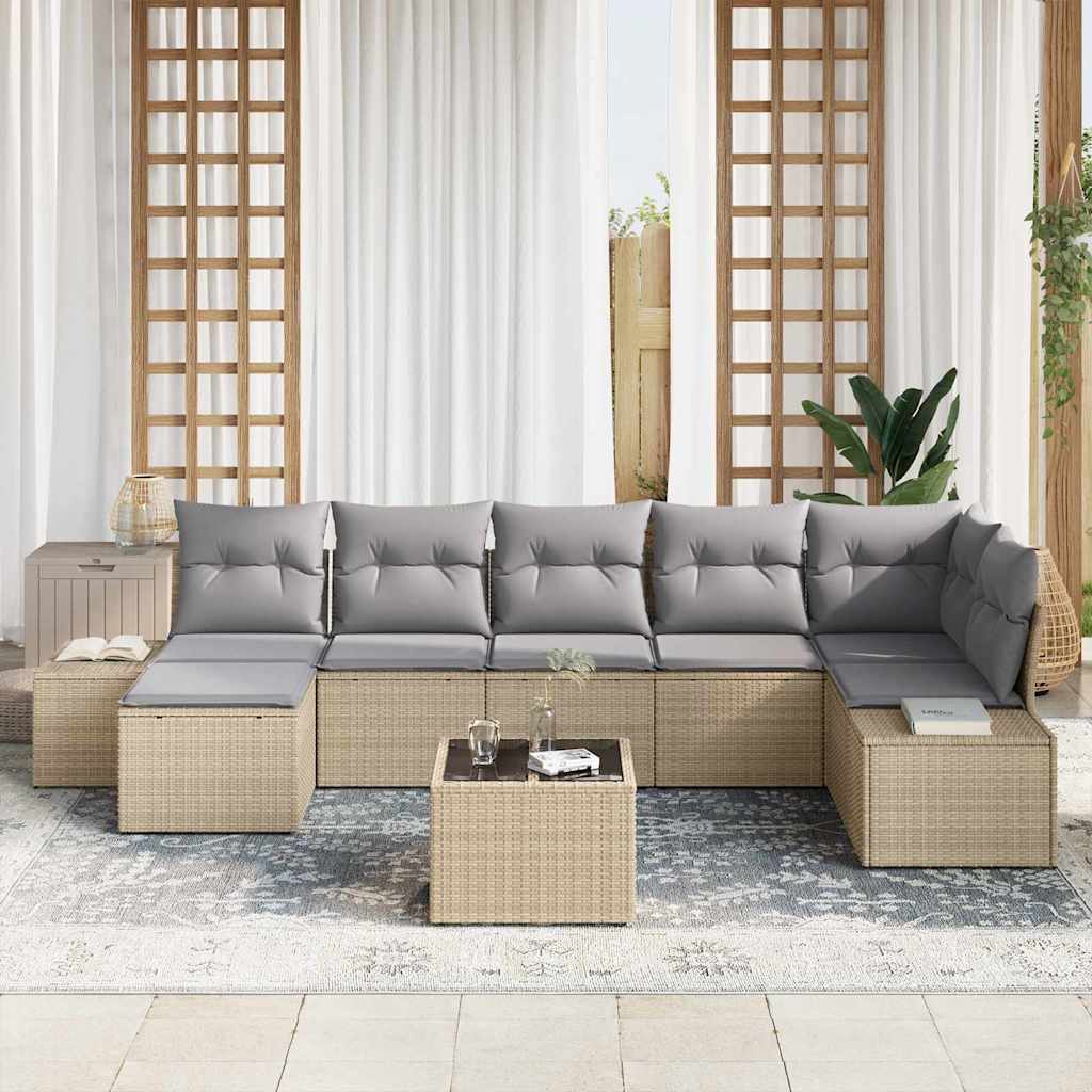 Gartensofa-set mit Kissen 8 pcs Beige Poly-Rattan