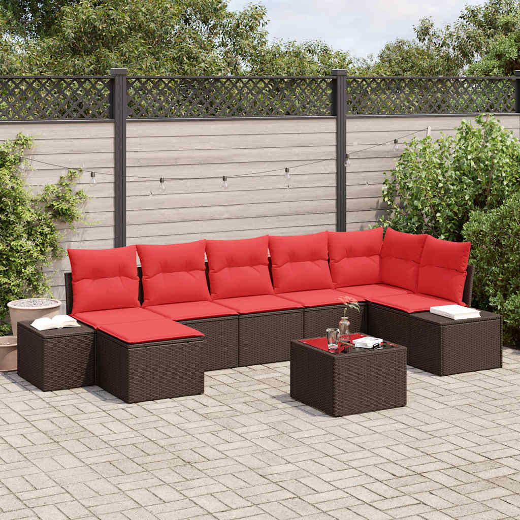 Gartensofa-set mit Kissen 8 pcs Braun Poly-Rattan