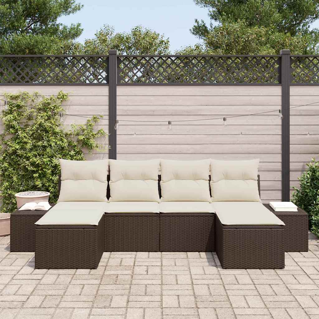 Gartensofa-set mit Kissen 6 pcs Braun Poly-Rattan