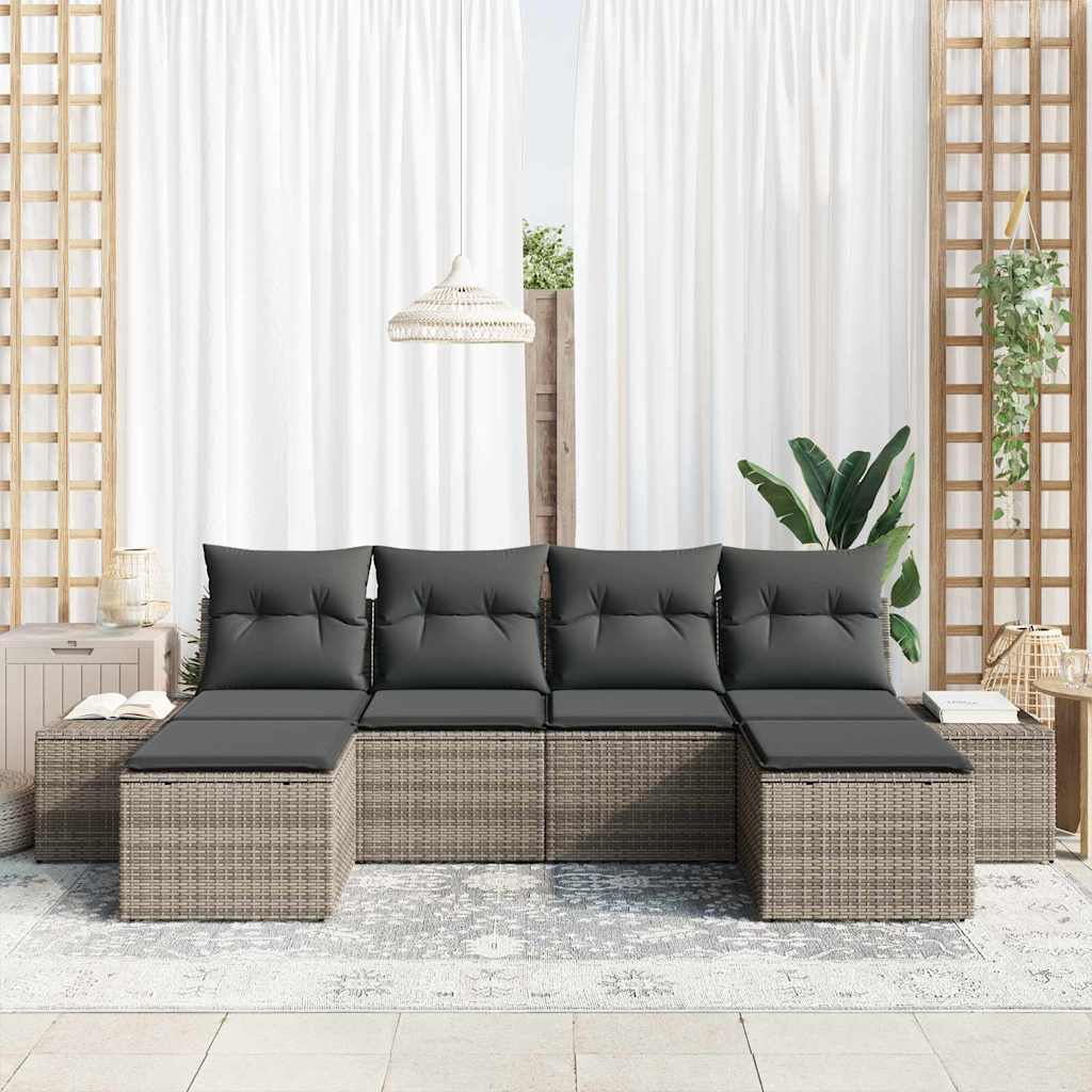 Gartensofa-set mit Kissen 6 pcs Grau Poly-Rattan