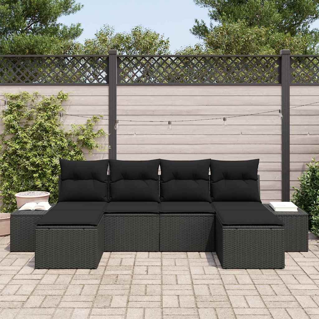 Gartensofa-set mit Kissen 6 pcs Schwarz Poly-Rattan