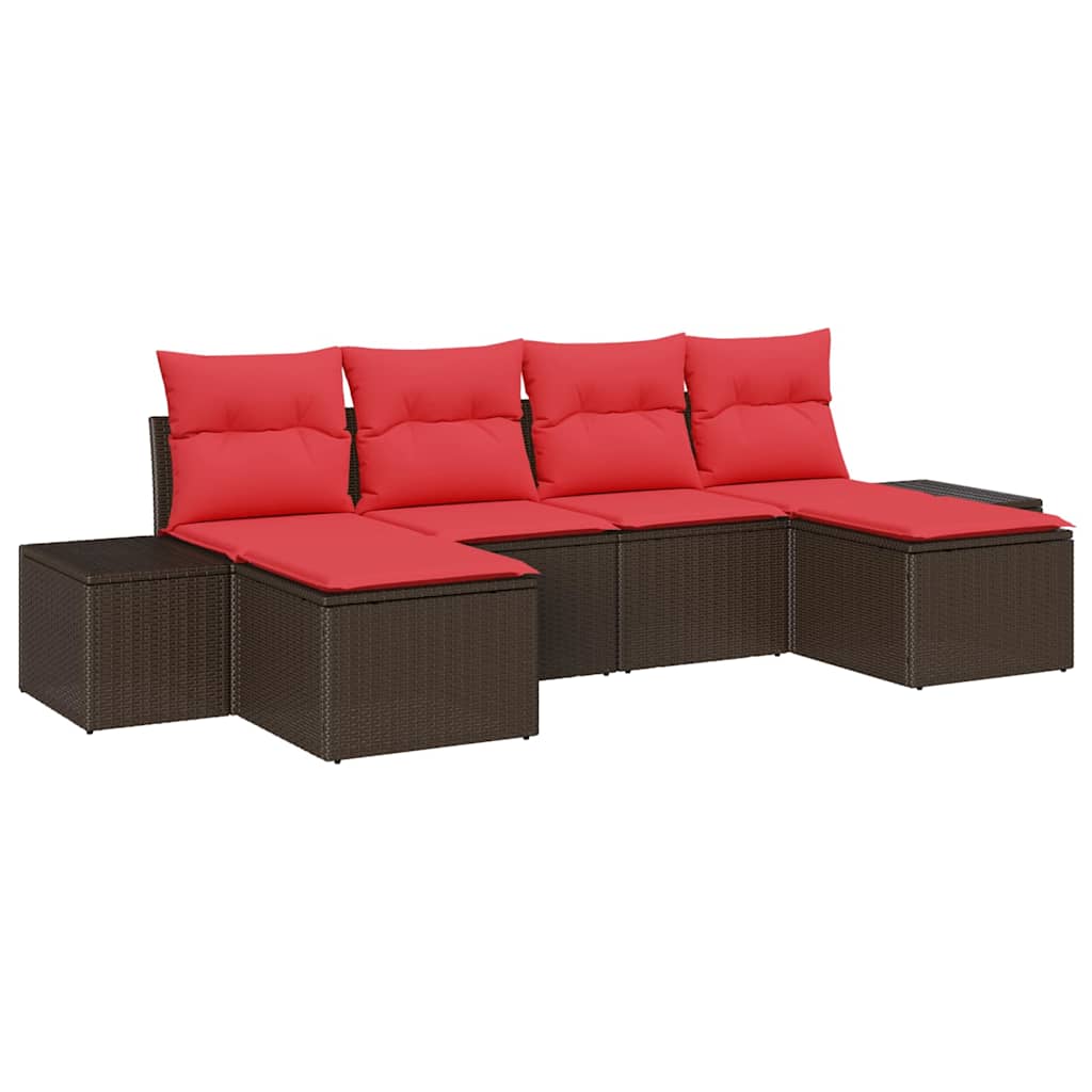 Gartensofa-set mit Kissen 6 pcs Braun Poly-Rattan