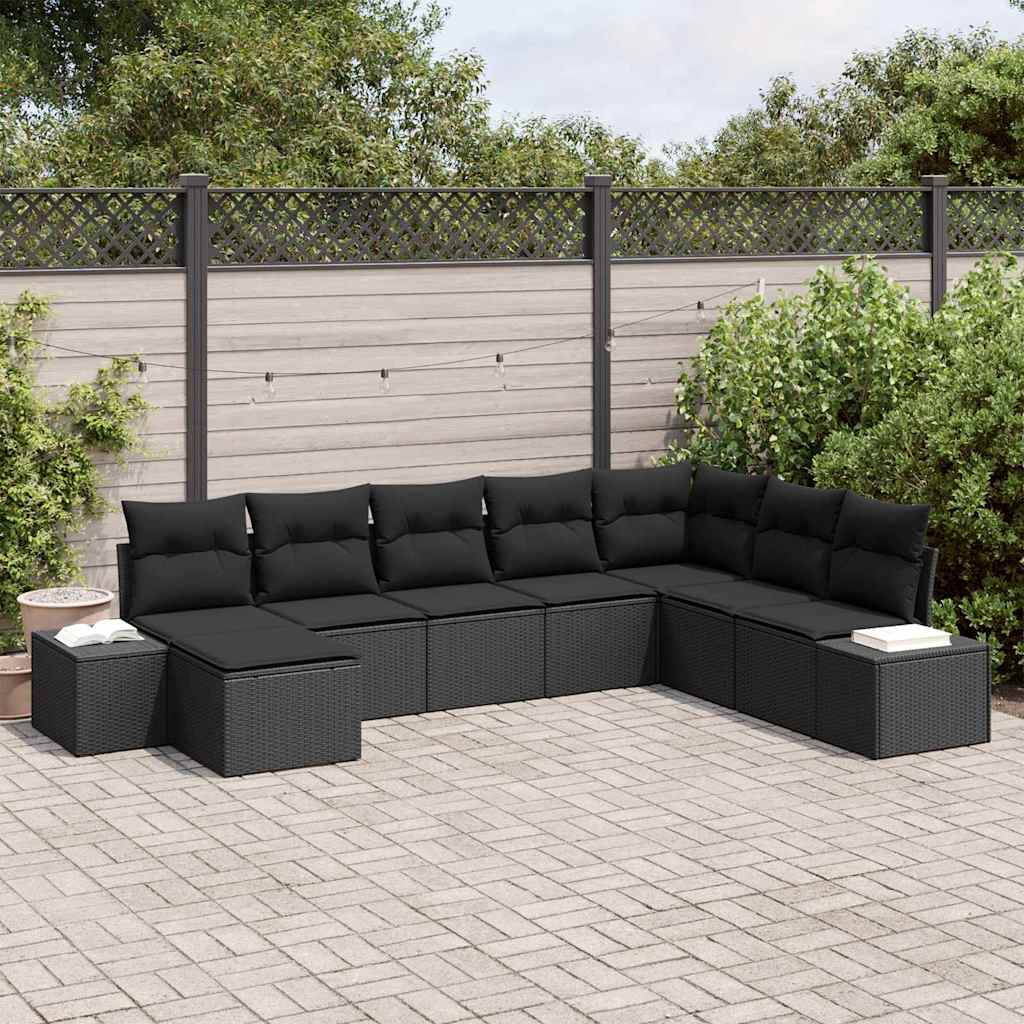 Gartensofa-set mit Kissen 8 pcs Schwarz Poly-Rattan