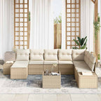 Gartensofa-set mit Kissen 9 pcs Beige Poly-Rattan