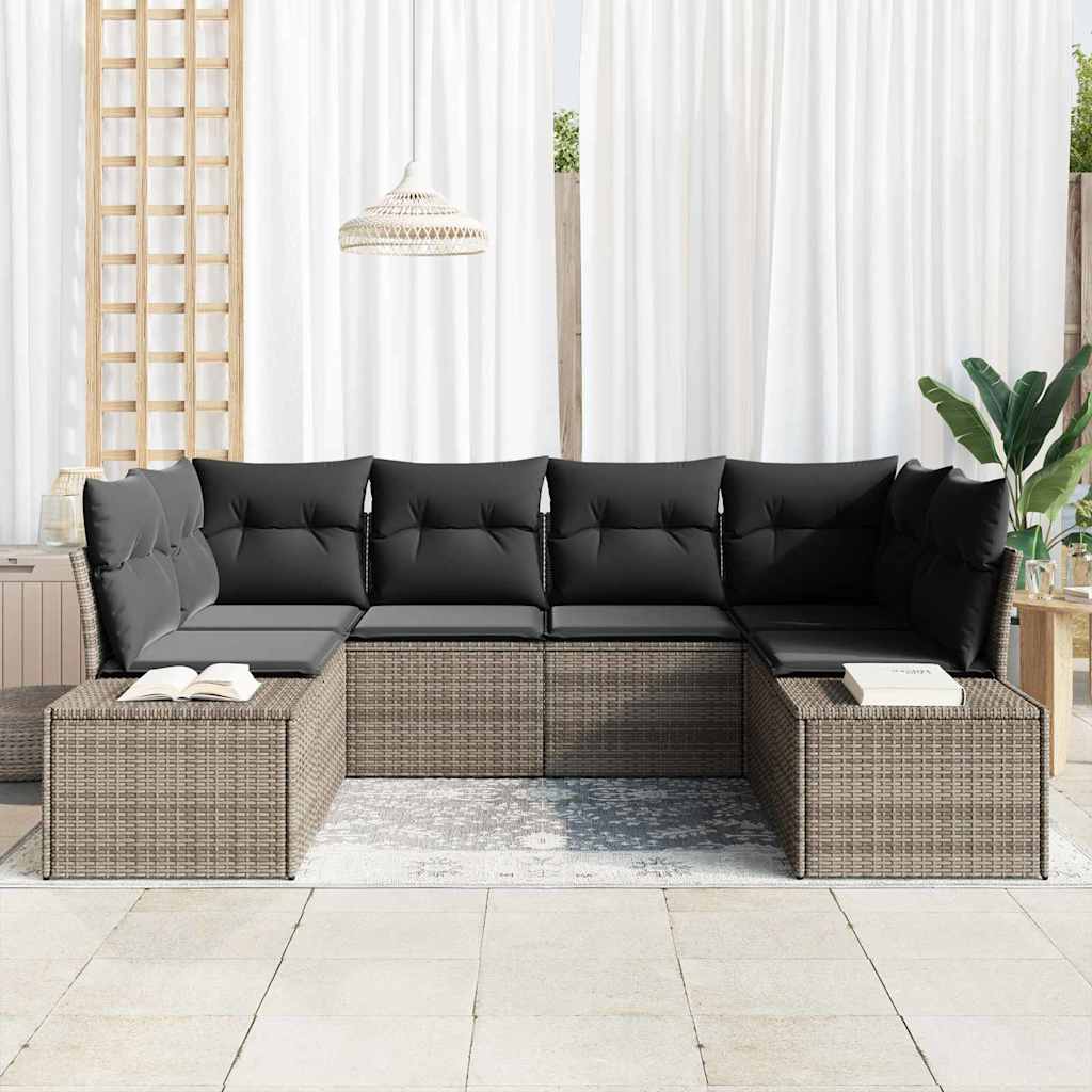 Gartensofa-set mit Kissen 6 pcs Grau Poly-Rattan