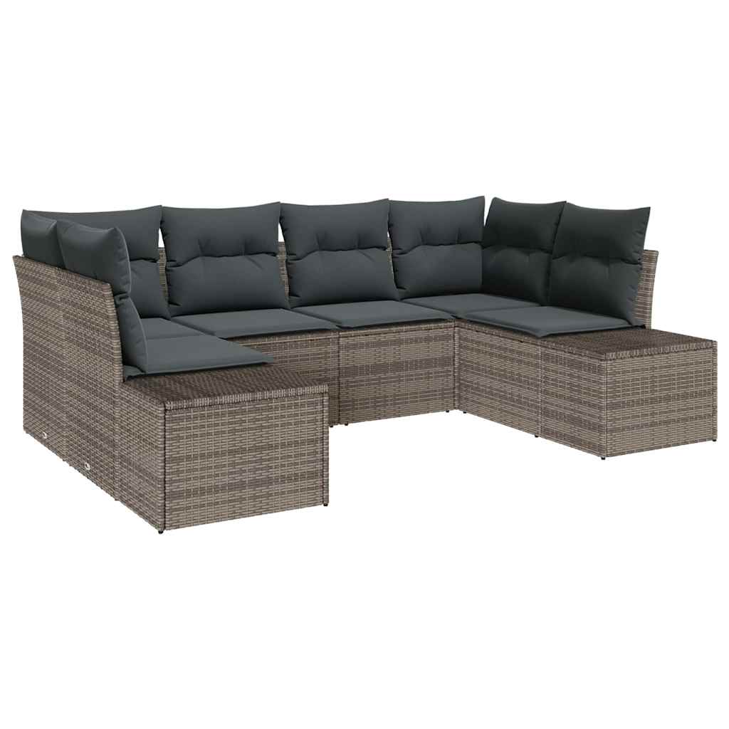 Gartensofa-set mit Kissen 6 pcs Grau Poly-Rattan