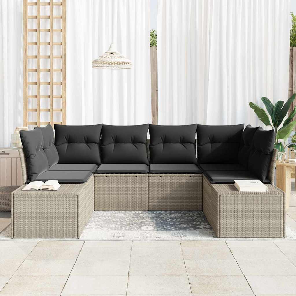 Gartensofa-set mit Kissen 6 pcs Hellgrau Poly-Rattan