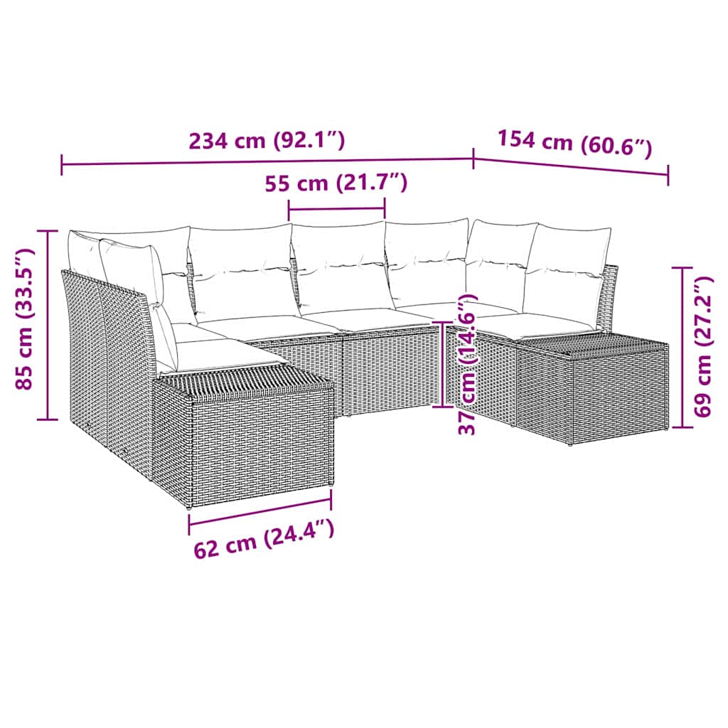 Gartensofa-set mit Kissen 6 pcs Hellgrau Poly-Rattan