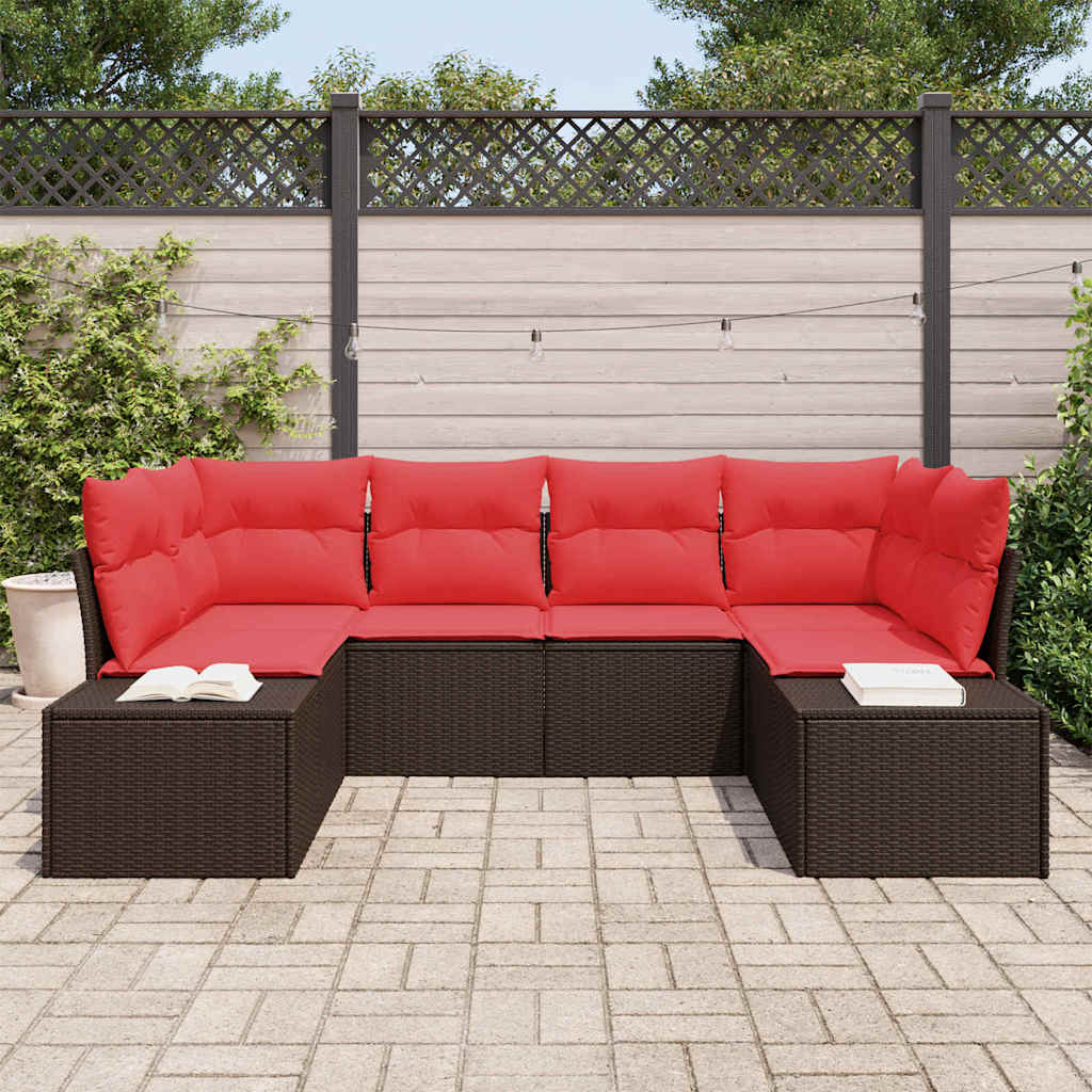 Gartensofa-set mit Kissen 6 pcs Braun Poly-Rattan
