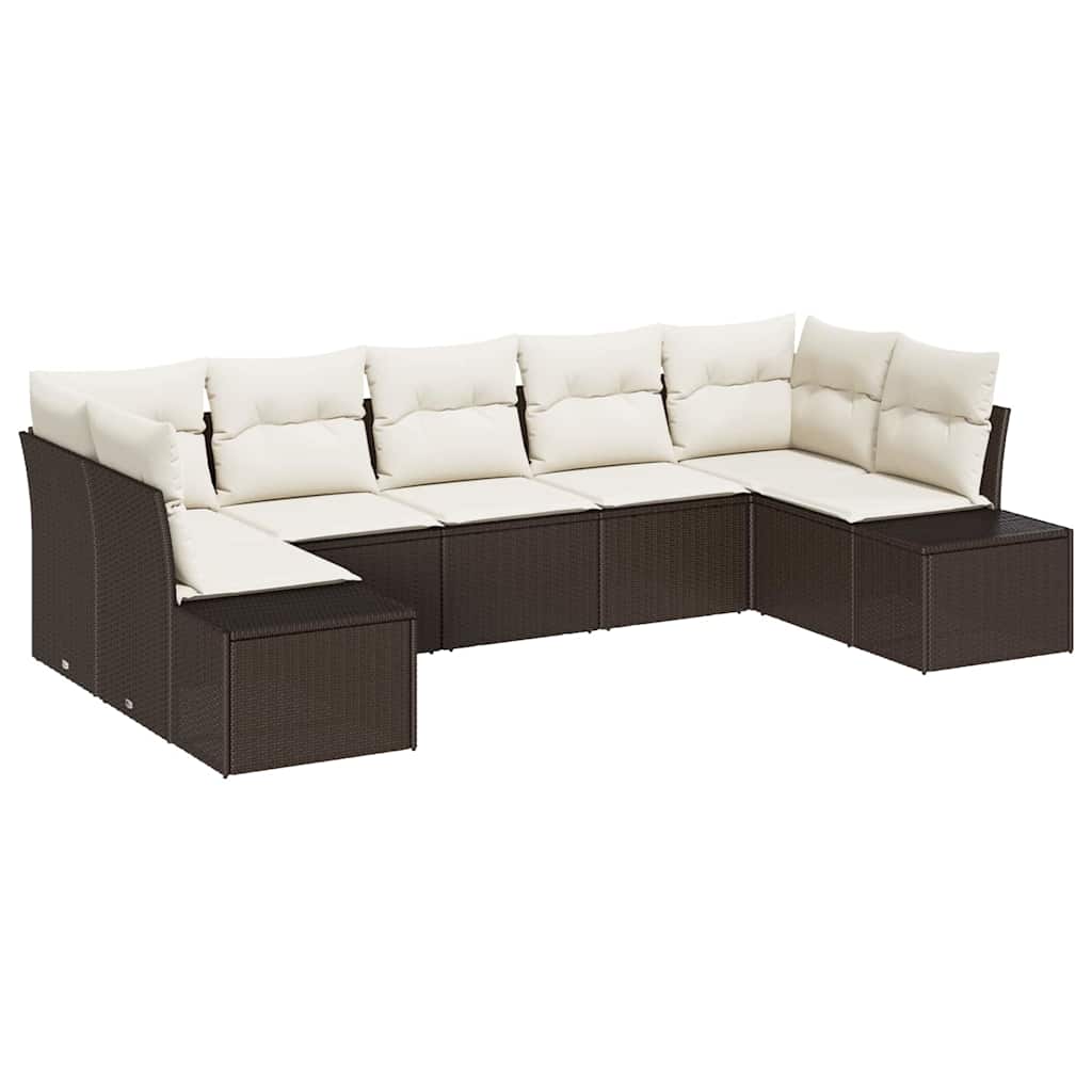 Gartensofa-set mit Kissen 7 pcs Braun Poly-Rattan