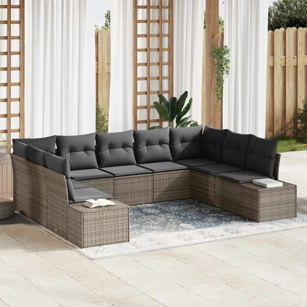 Gartensofa-set mit Kissen 9 pcs Grau Poly-Rattan