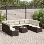 Gartensofa-set mit Kissen 10 pcs Braun Poly-Rattan