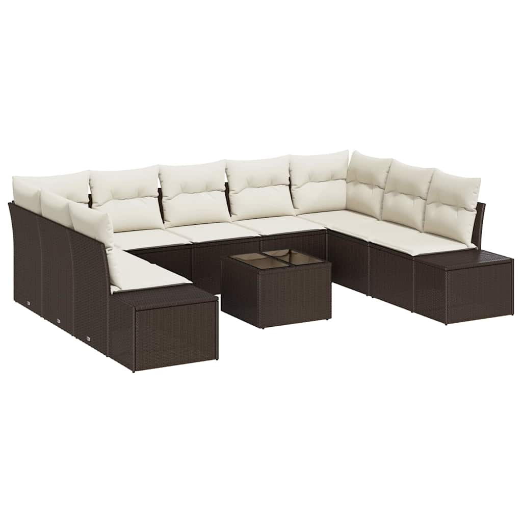 Gartensofa-set mit Kissen 10 pcs Braun Poly-Rattan