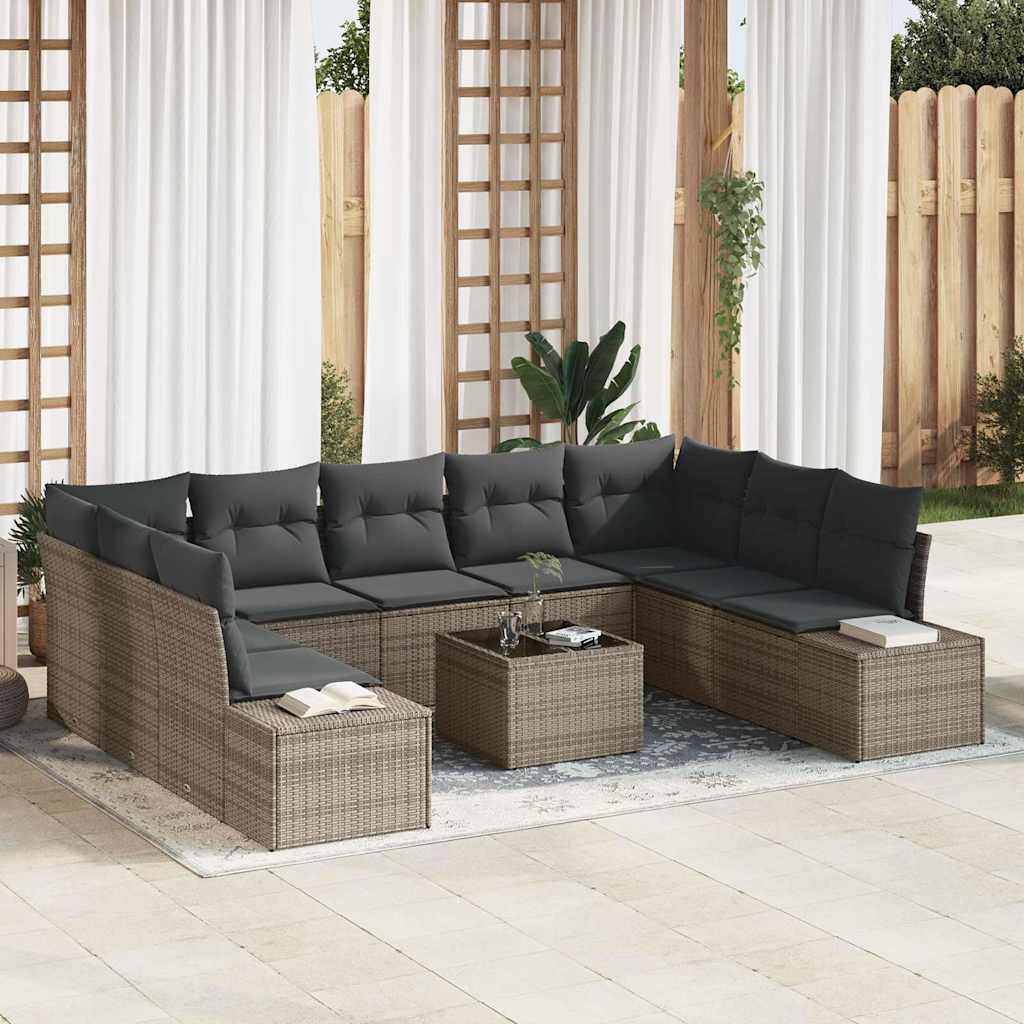 Gartensofa-set mit Kissen 10 pcs Grau Poly-Rattan