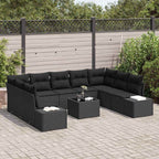 Gartensofa-set mit Kissen 10 pcs Schwarz Poly-Rattan
