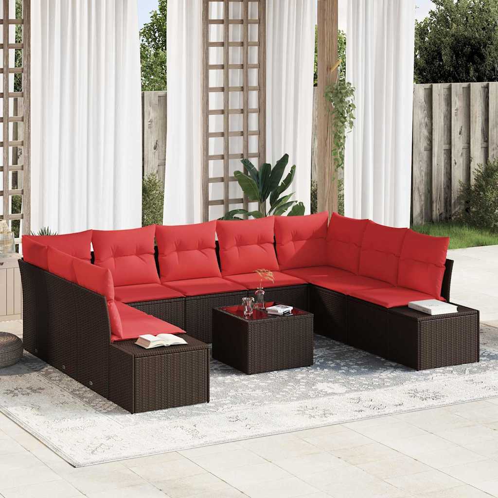 Gartensofa-set mit Kissen 10 pcs Braun Poly-Rattan