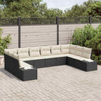 Gartensofa-set mit Kissen 10 pcs Schwarz Poly-Rattan