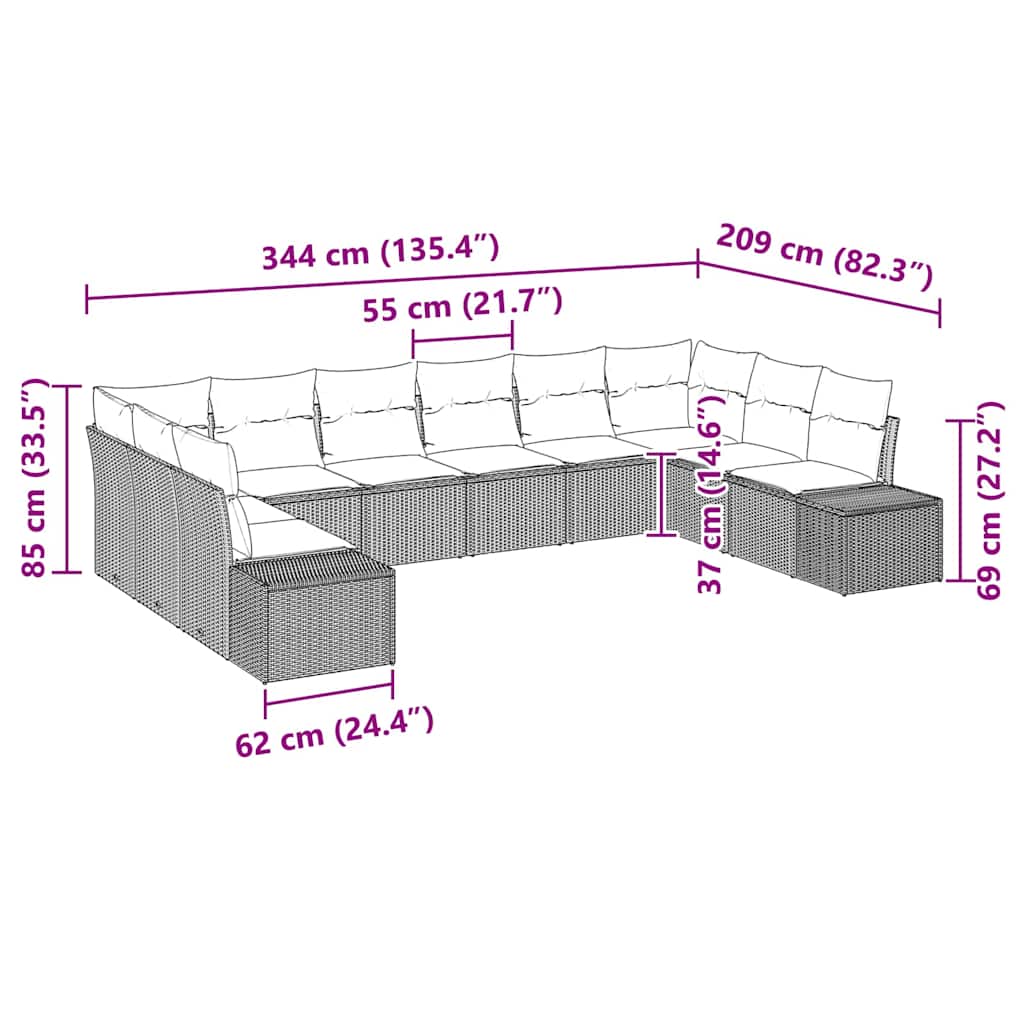 Gartensofa-set mit Kissen 10 pcs Braun Poly-Rattan