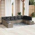 Gartensofa-set mit Kissen 10 pcs Grau Poly-Rattan
