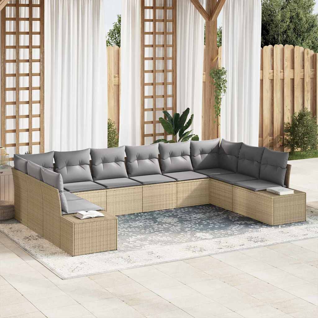 Gartensofa-set mit Kissen 10 pcs Beige Poly-Rattan