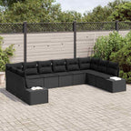 Gartensofa-set mit Kissen 10 pcs Schwarz Poly-Rattan