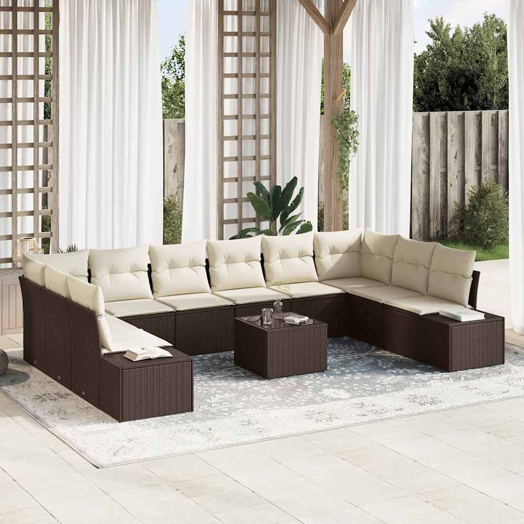 Gartensofa-set mit Kissen 11 pcs Braun Poly-Rattan