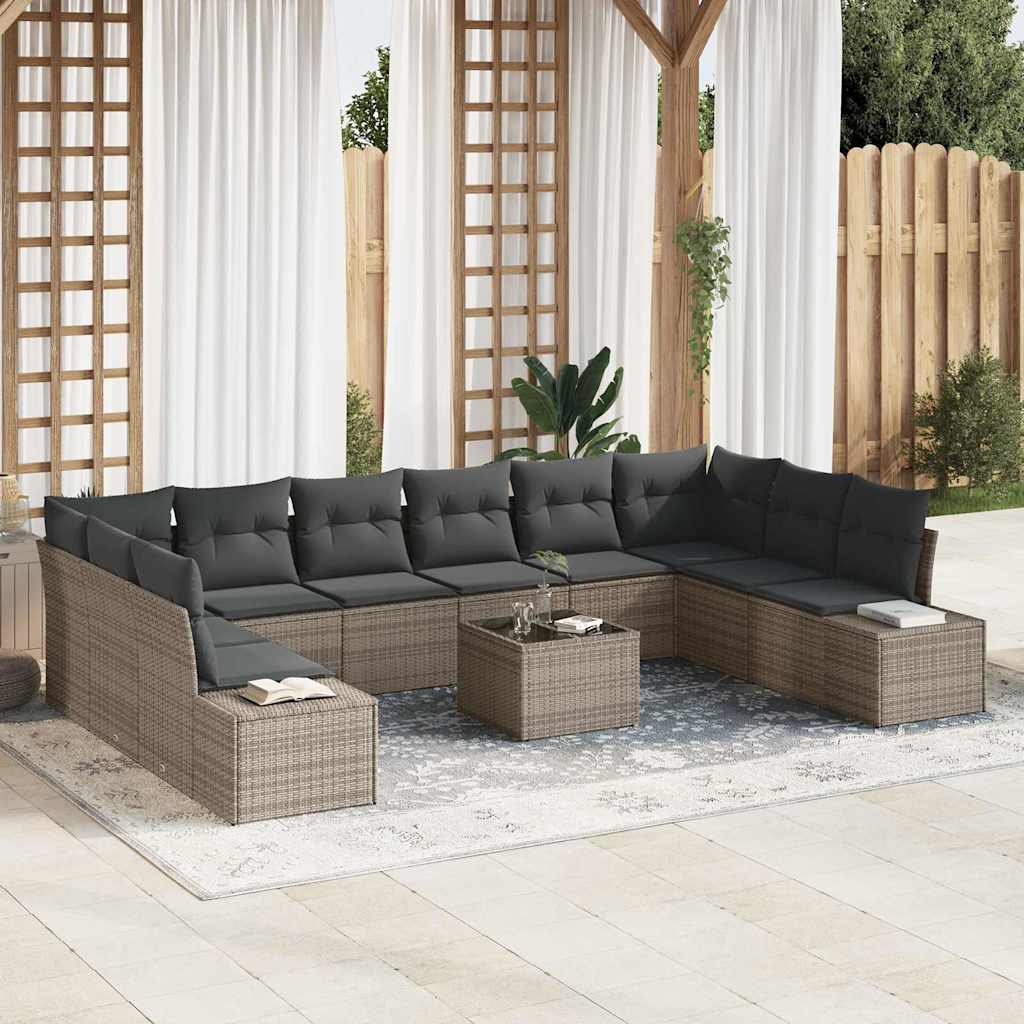 Gartensofa-set mit Kissen 11 pcs Grau Poly-Rattan