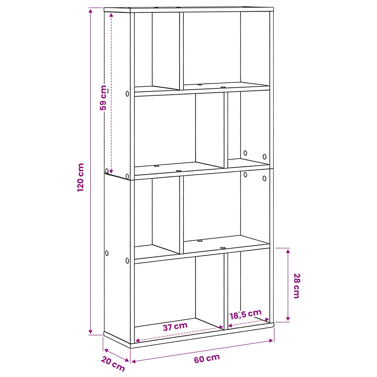 Bücherregal 8 Ebenen 60 x 20 x 120,5 cm Holzwerkstoff
