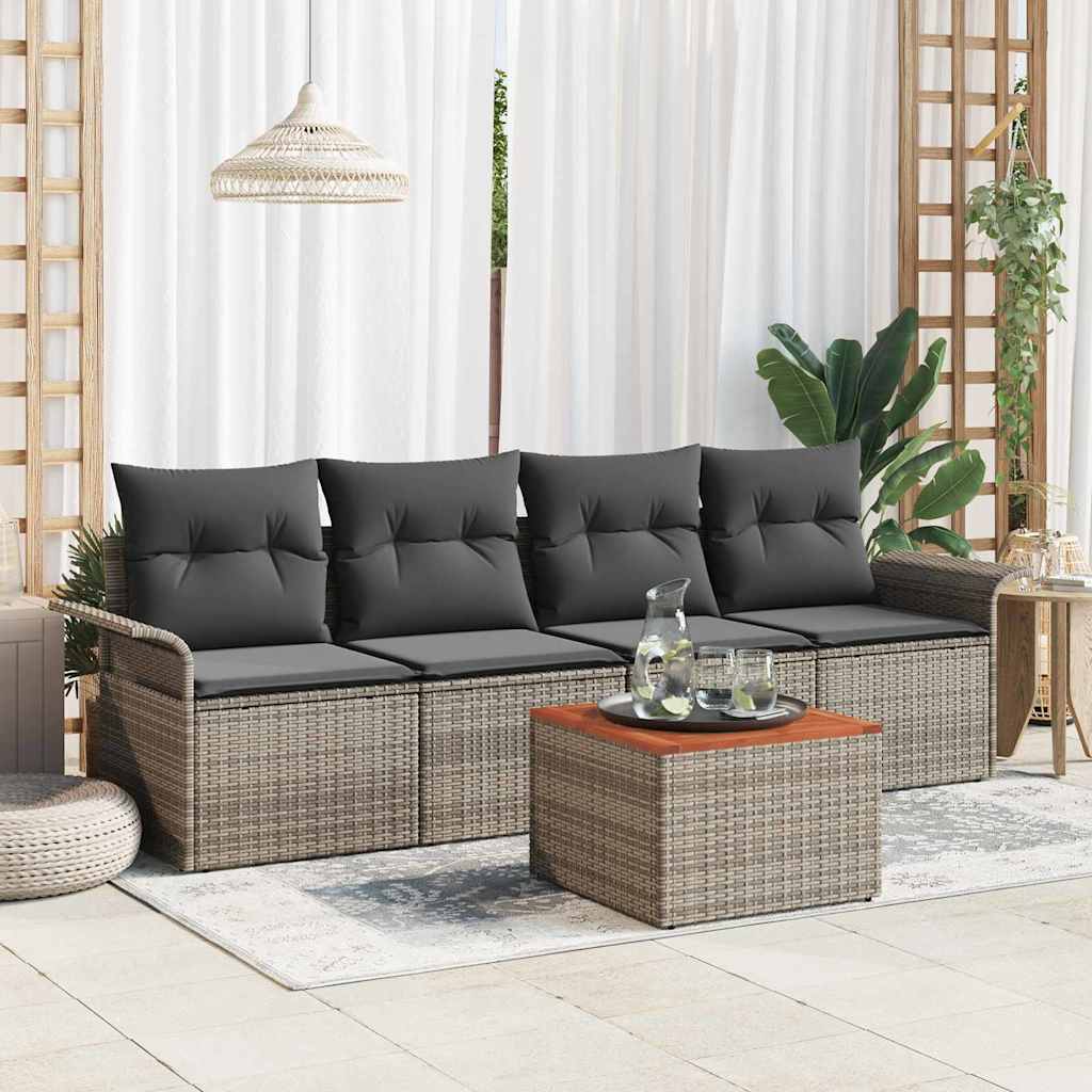 Gartensofa-set mit Kissen 5 pcs Grau Poly-Rattan