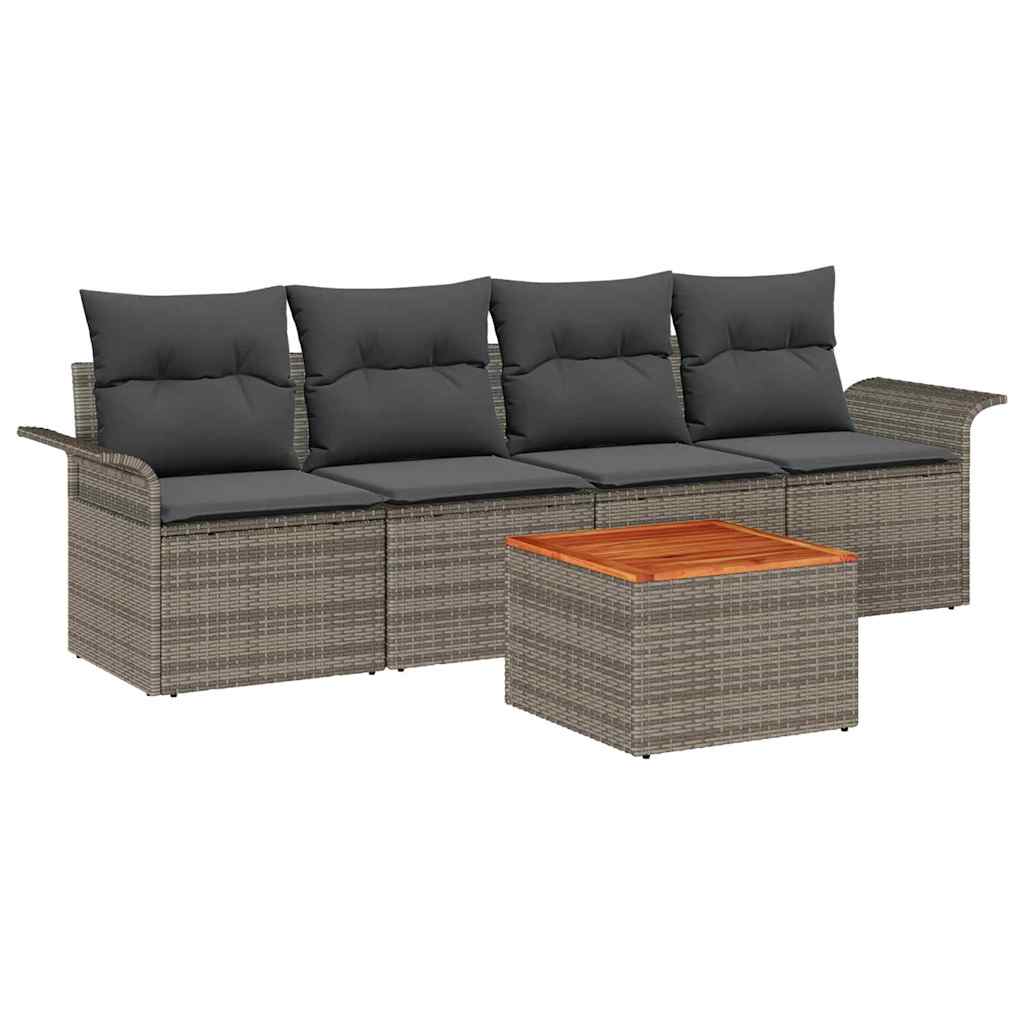 Gartensofa-set mit Kissen 5 pcs Grau Poly-Rattan