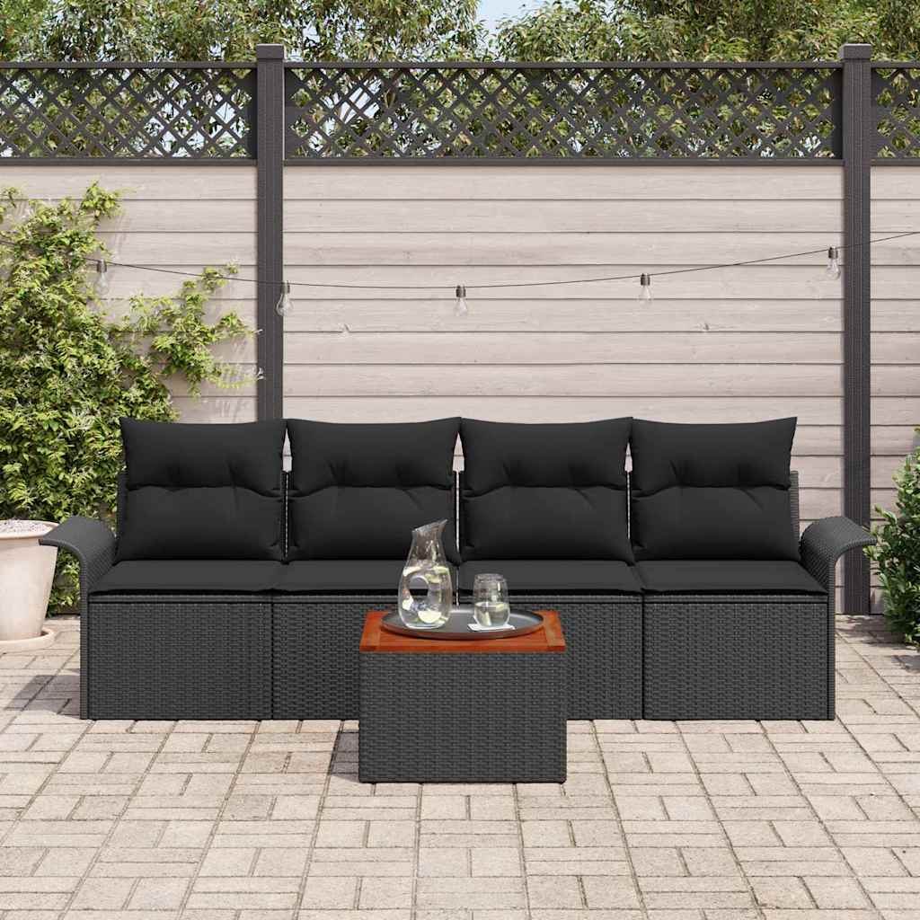 Gartensofa-set mit Kissen 5 pcs Schwarz Poly-Rattan
